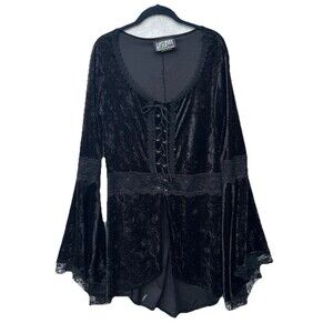 Vintage Lip Service Embroidered Whimsigoth Tunic Corset Size XL Black Velvet